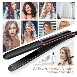 Professional Hair Straightener Curler ไฟฟ้า Splint เหล็กแบนไอออนลบตรง Curling Iron แผ่น Corrugation Hair Care