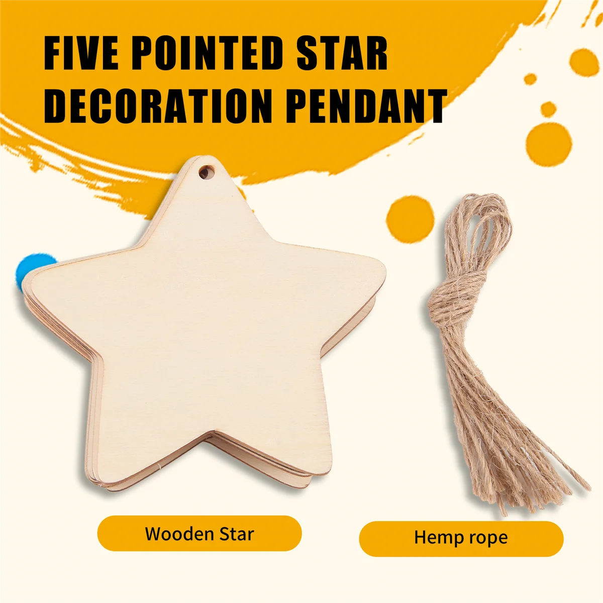 10 x Wooden Star Shapes, Plain Wood Craft Tags with Hole (10cm)