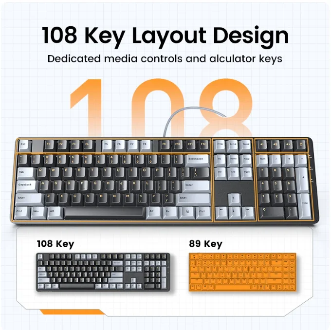 UGREEN キーボード メカニカル有線ゲーミングキーボード デスクトップラップトップ用 108 PBT キーキャップ