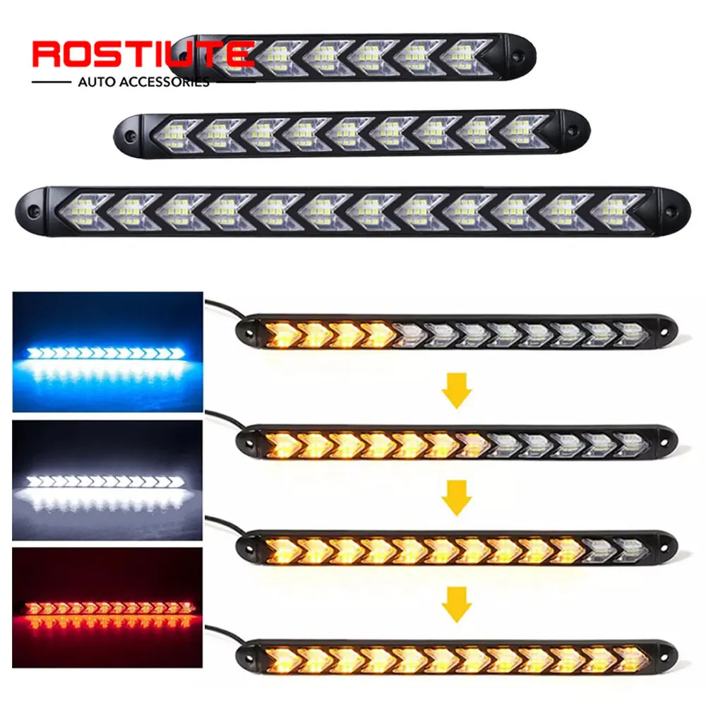 2PCS 2 In 1 Car DRL Led Daytime Running Lights Strip Arrow Sequential Turn Signal Lamp Flexible Auto Headlights Day Light 12V