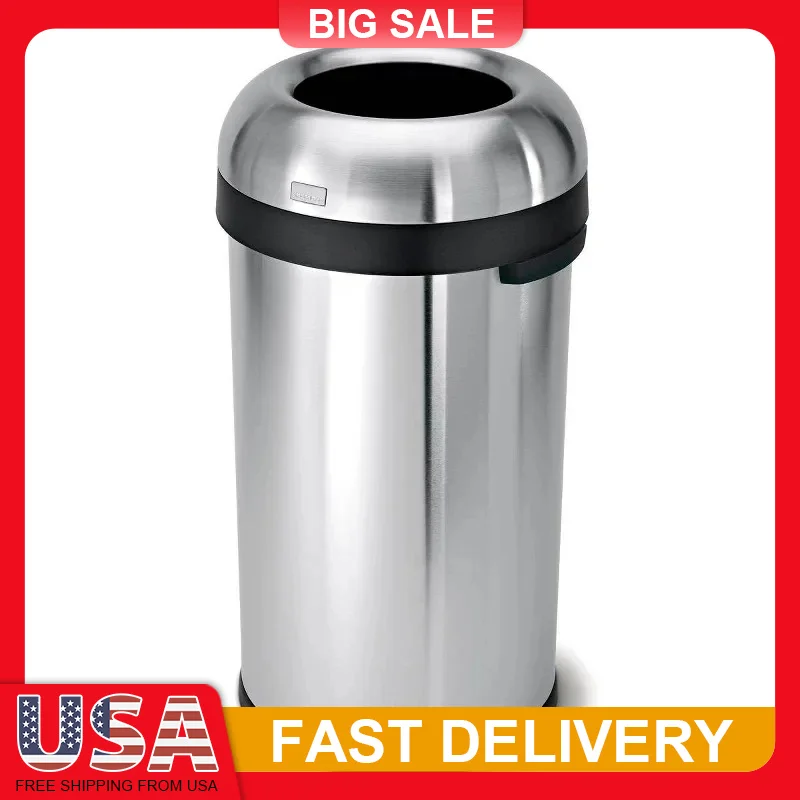 

60L Commercial Stainless Steel Trash Can Extra Wide Opening Heavy Duty for Restaurant Coffee Shop Office Waste Bin