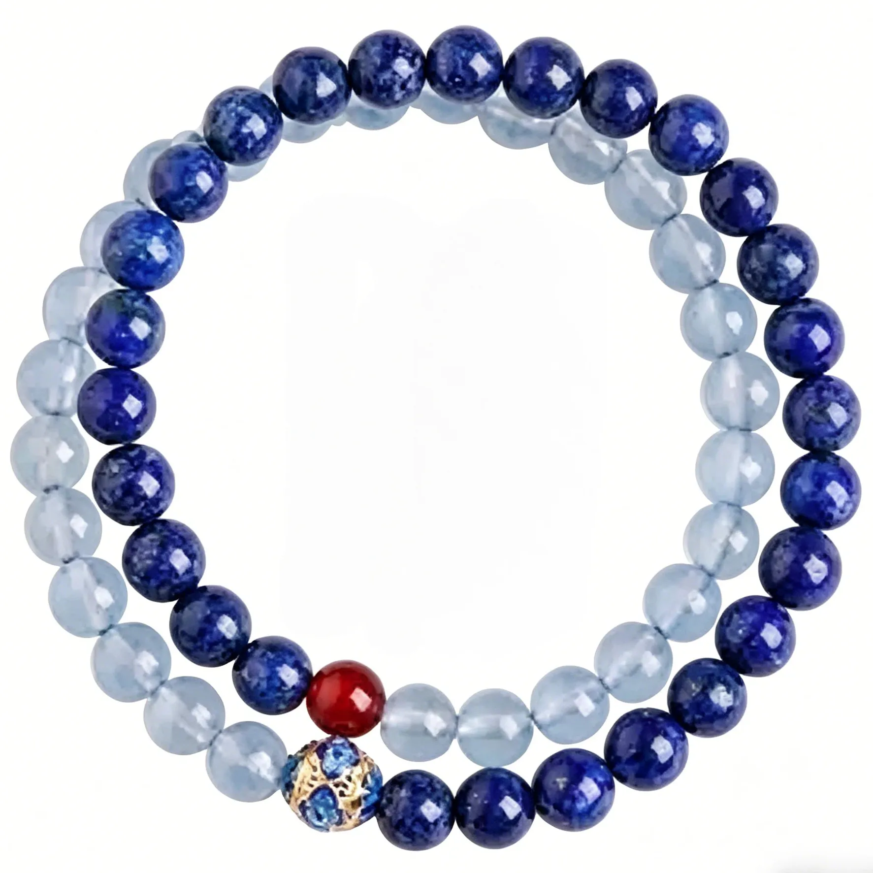 Chinese Style Lucky 6mm Lapis Lazuli Blue Glass Double Loop Bracelet For Men Women Minimalist Blessing Good Fortune Jewelry Gift