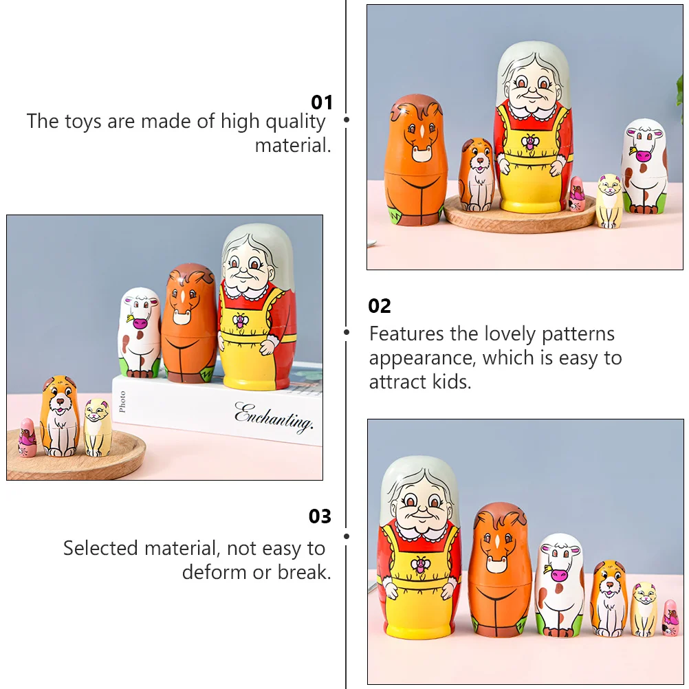 Conjunto de nidificação matryoshka de madeira colorida, 6 peças, adorável, desenho animado, ornamento artesanal para quarto de crianças, decoração de escritório, casa, brinquedo de nidificação