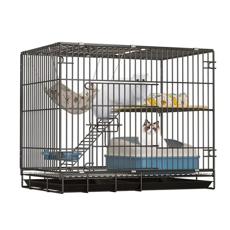 

All-in-one double-layer cat and dog cage solid metal indoor and outdoor household portable toilet button closure space-saving