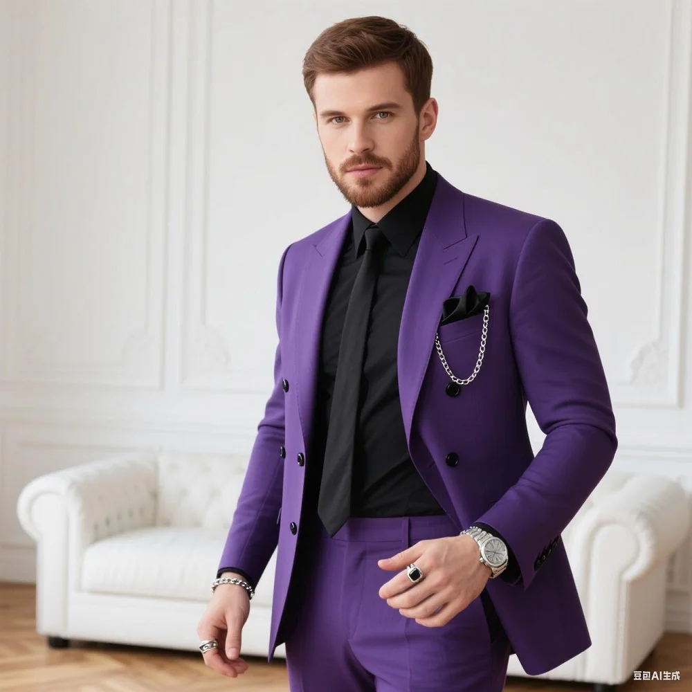 

Wedding 3 Piece Jacket Pants Vest Full Set Luxury Single Breasted Peak Lapel Blazer Male Clothing Business Men's Suits