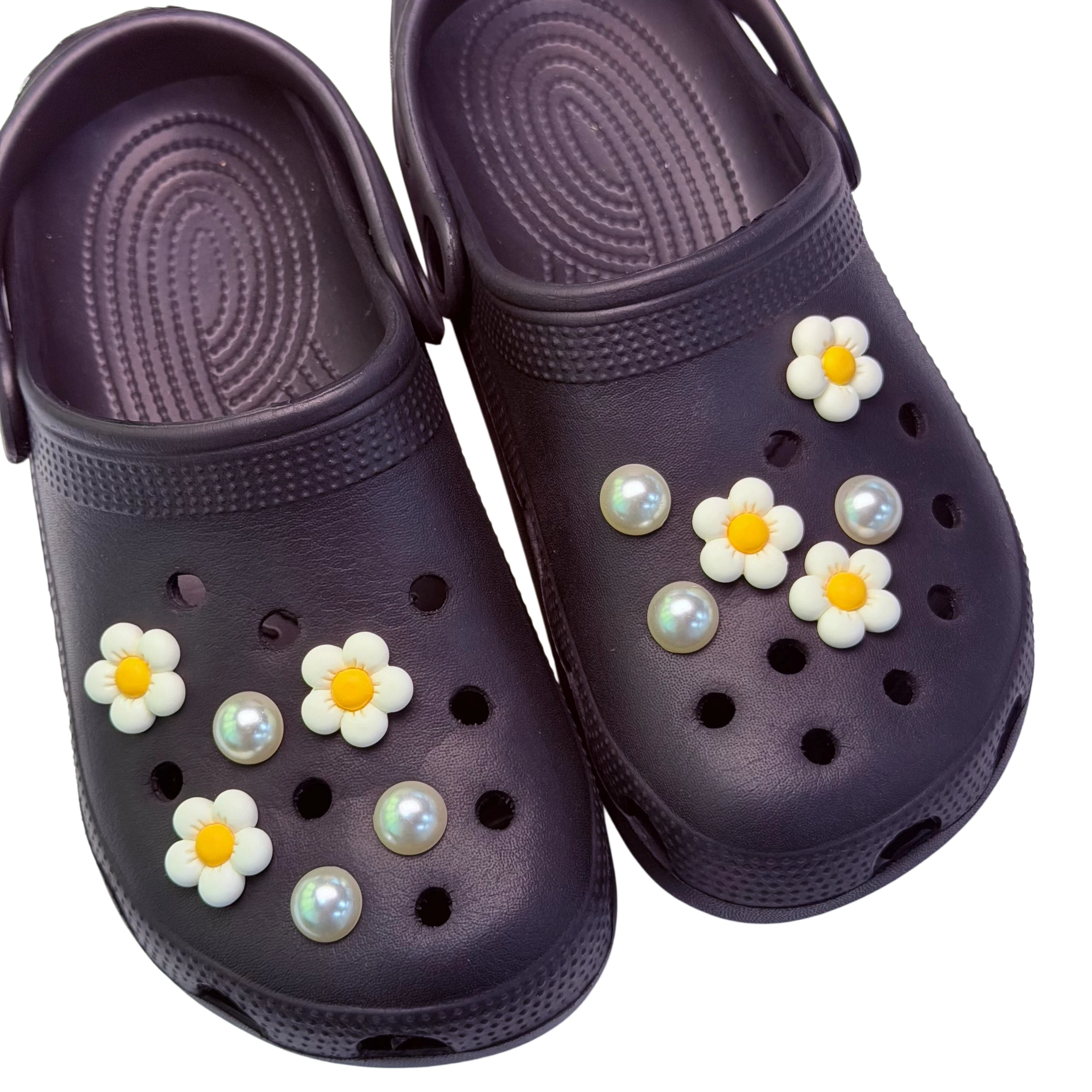 Mix 12-50Pcs White Flowers Imitation Pearls Sandals Shoes Charms Accessories Clogs Boys Girls Garden Shoe Buckle Fit Party Gift
