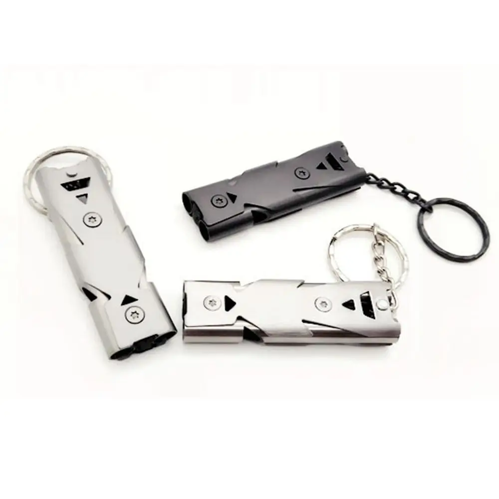 High Quality Stainless Steel High Decibel Whistle 6 Colors Double Pipe Whistle Keychain Whistle Outdoor Tool