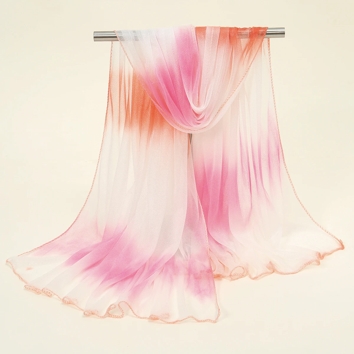 

Летний тонкий легкий красивый шарф с вуалью, женский красочный градиентный шаль, хиджаб, моющийся шифоновый дышащий сетчатый пляжный полотенце, уличное