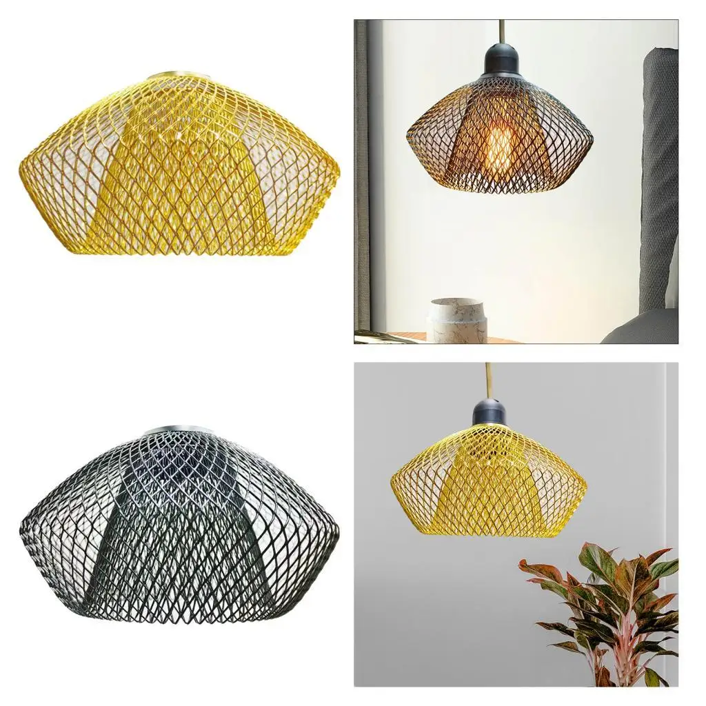 1Pc Iron Wire Lampshade Pendant Lamp Shade Hanging Pendant Lighting Metal Mesh Lamp Shade for Kitchen Bedroom Teahouse Farmhouse