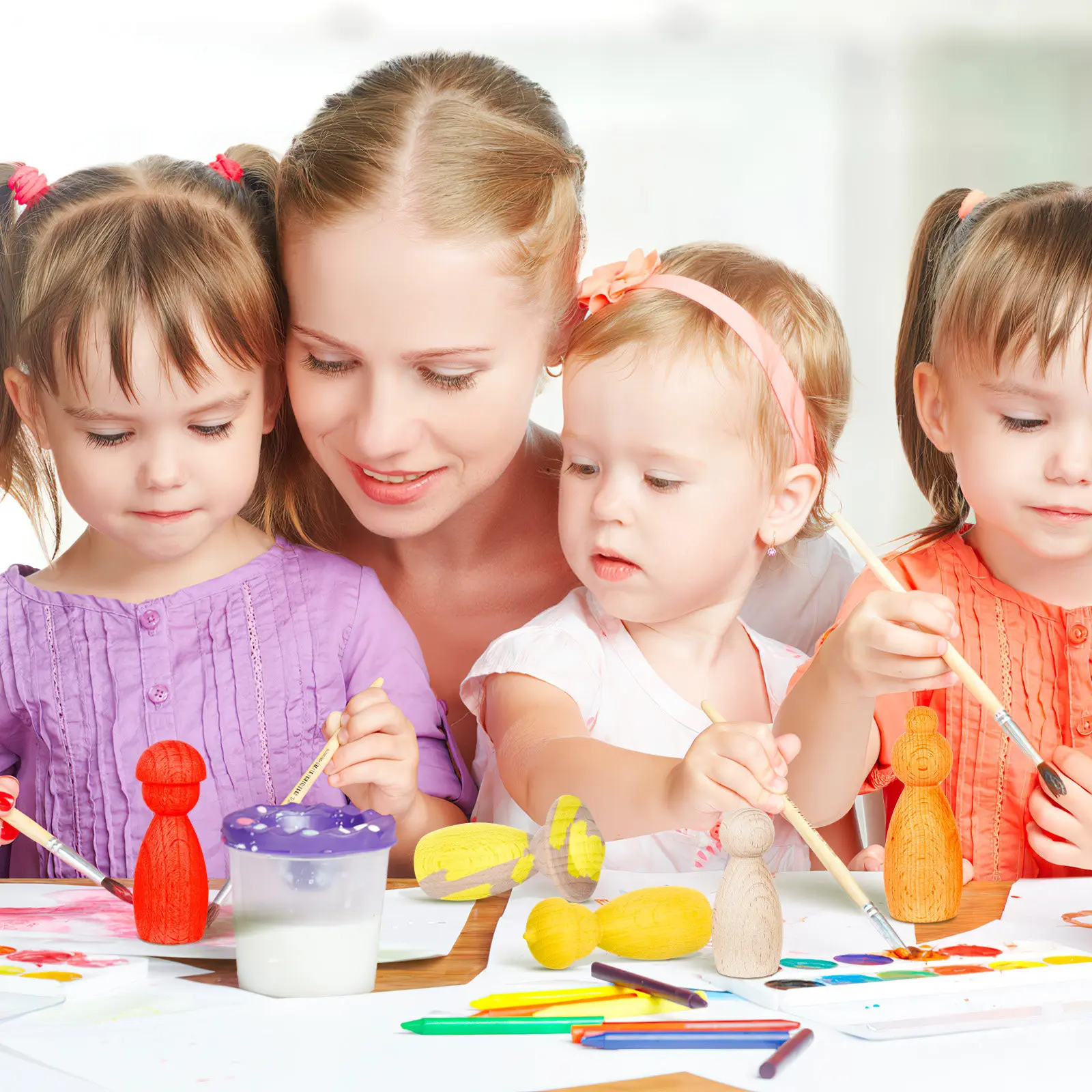 

Набор из 5 деревянных кукол-декоративных элементов для творчества: имитация граффити, куклы для рисования, поделок и художественных проектов для детей