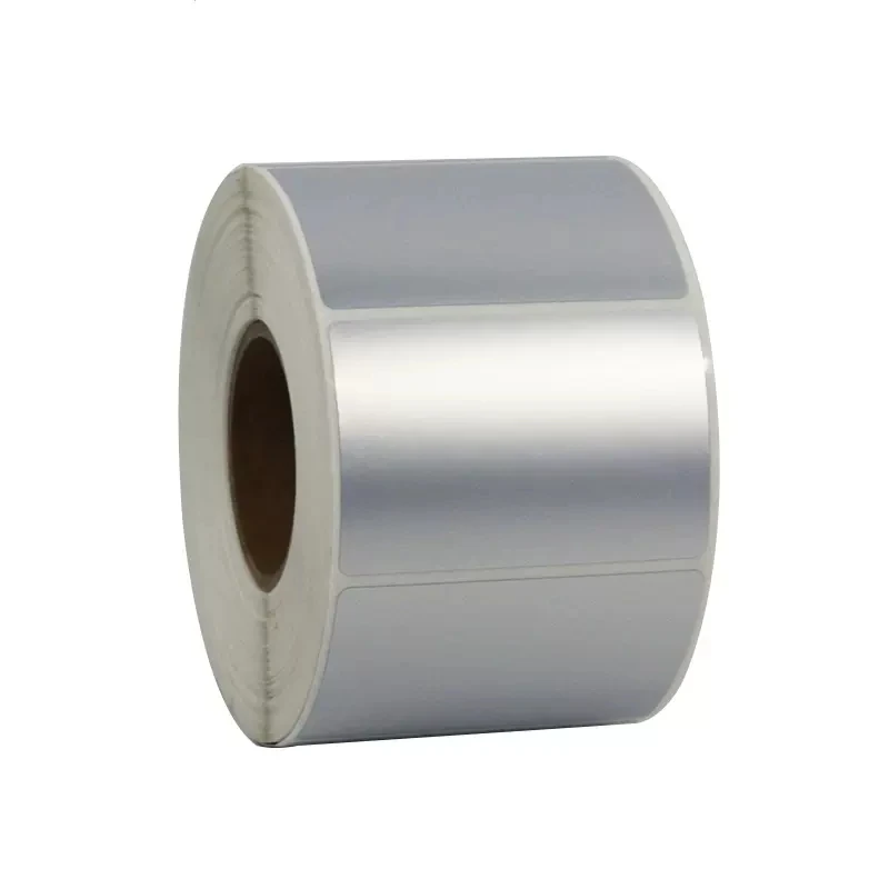 Imagem -03 - Papel Prata 50*25 mm 1500 Pcs Rolo Transferência Térmica em Branco Pet Código de Barcas Etiquetas Adesivo Etiqueta Impressa Adesivo