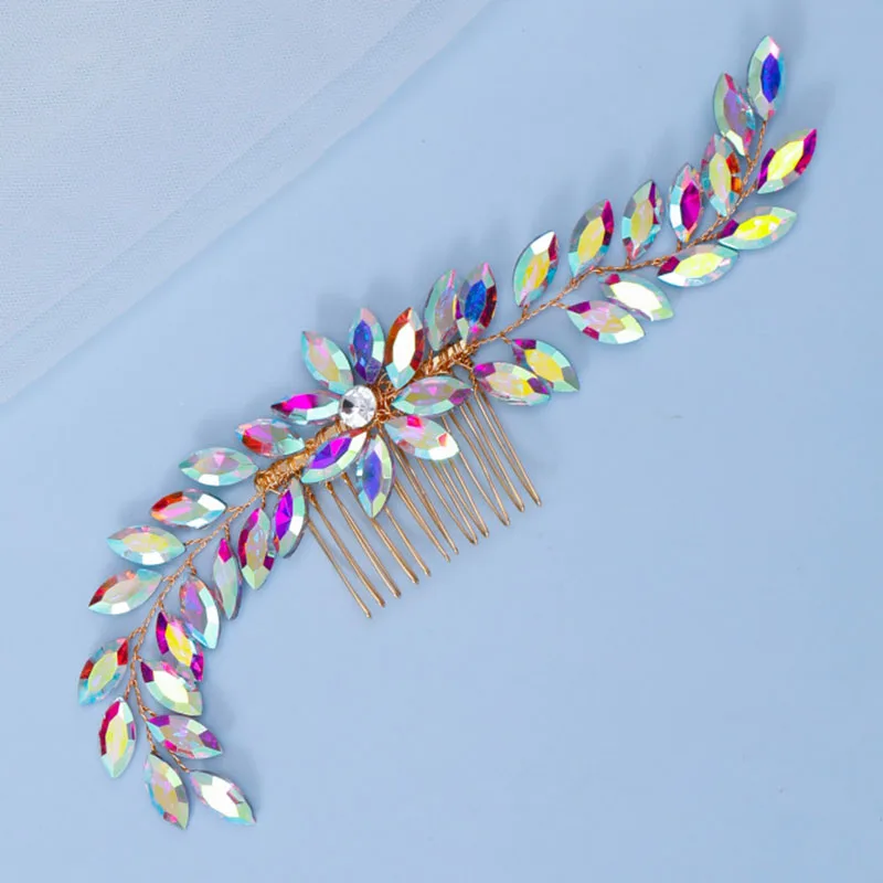 Floralbride Alloy Colorful Clear Opal Crystals Rhinestones Bridal Hair comb Pins Wedding Headpieces Women Girls  Hair Jewelry