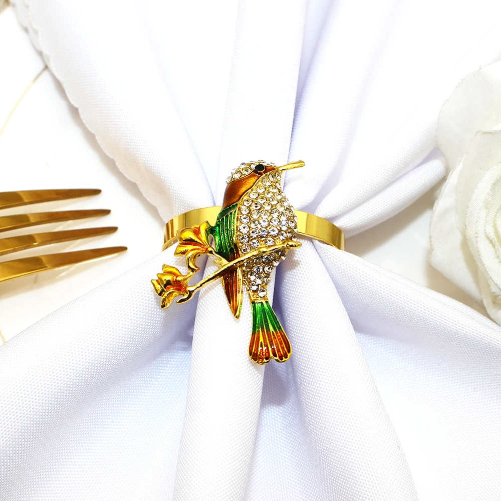 6Pcs Gold Bird Napkin Ring Diamond Napkin Buckle for Christmas Holidays Wedding Parties Dinners Table Decor (Bird, Gold) ERD174