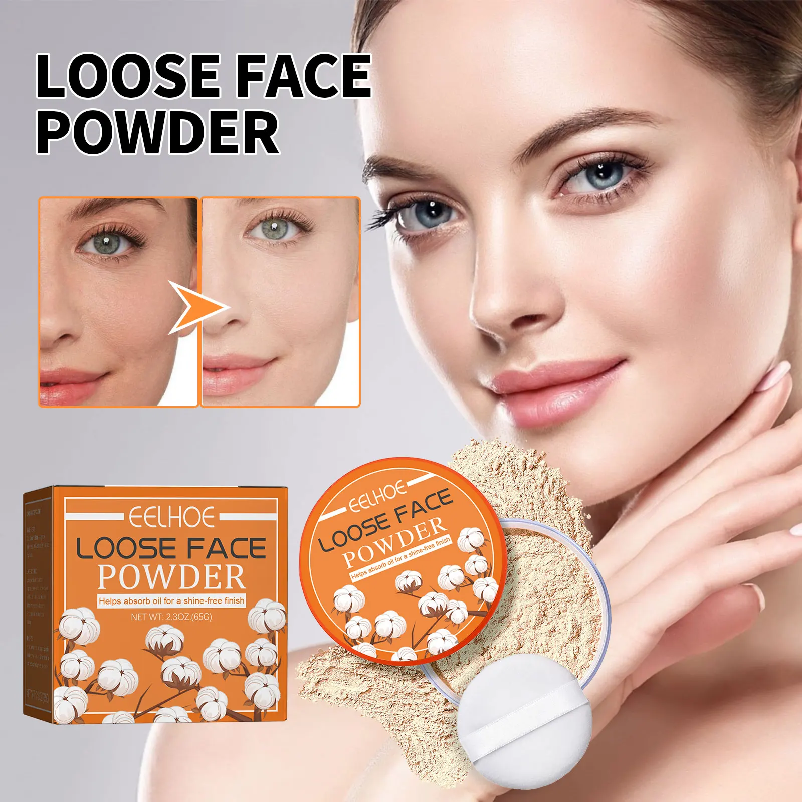 3pcs Face Loose Powder Makeup Waterproof Oil Control Natural Translucent Powder Finish Full Coverage Concealer Foundation Base