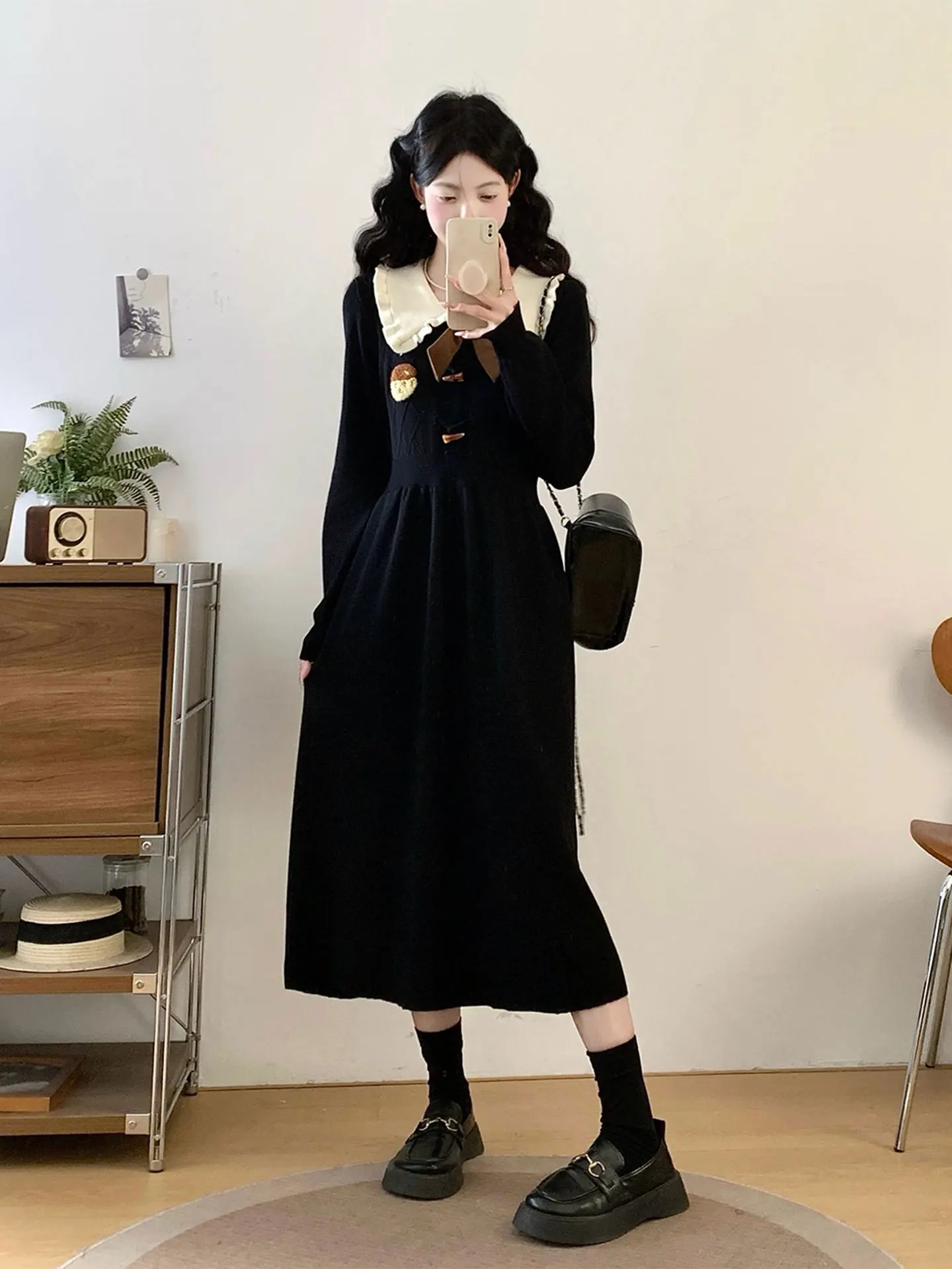 

Вязаное платье Bla Long Sve с пышным воротником, повседневное, свободного кроя, больших размеров, зимнее, модное, с эффектом омоложения, юбка