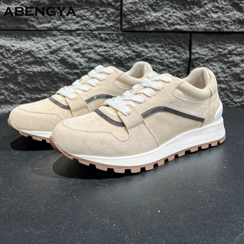 

Hot Sale Suede Flat Loafers Shoes Women Round Toe Lace Up Holiday Platform Shoes Autumn Casual Party Vacation Walk Shoes Woman