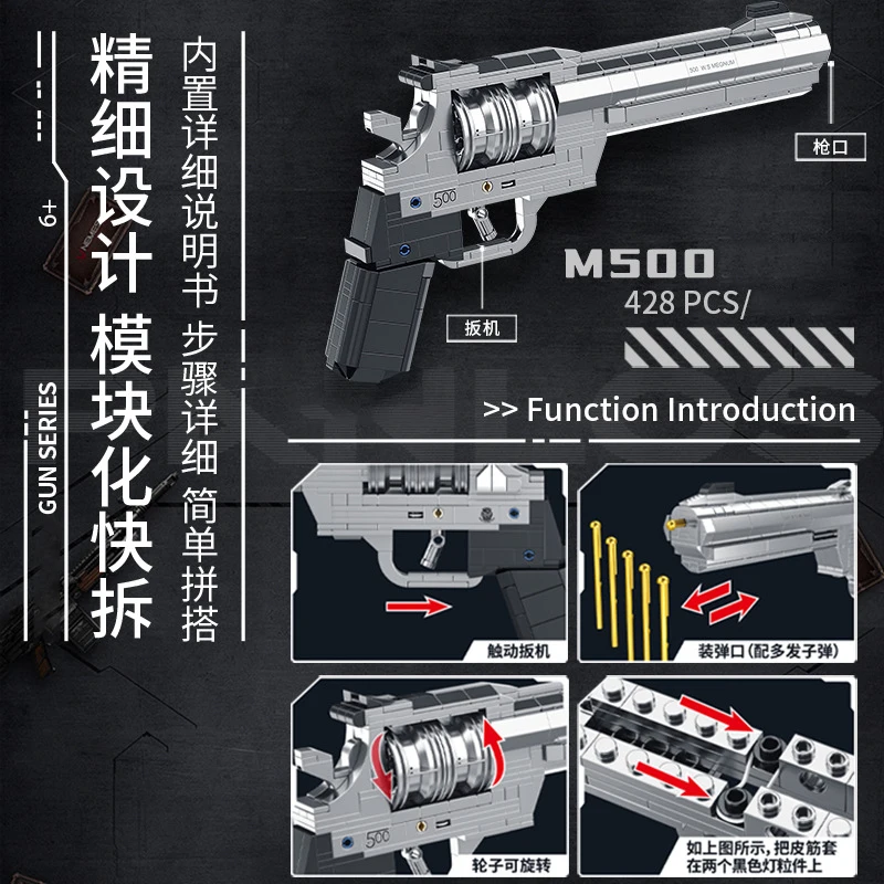 Techniczny M500 Pistolet rewolwerowy M10 MP7 Karabin maszynowy Klocki konstrukcyjne Wojskowe broń z II wojny światowej MOC Klocki Zabawki do składania dla chłopca Prezent