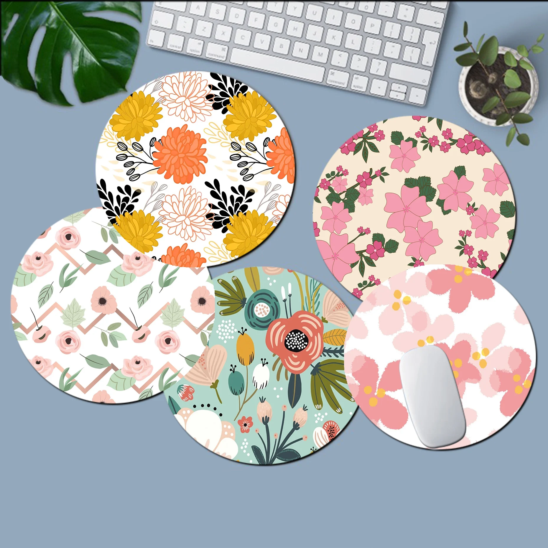 Small Fresh Tropical Rainforest Style Small Round Thickened Mouse Pad Oversized Gaming Keyboard Table Mat Desk Set Accessories