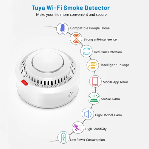 Imagen 2 del producto Paquete de 6 sensores de humo inteligentes Tuya WiFi, Control por aplicación Smartlife, alarma de humo de 85dB en el sitio, compatible con Alexa y asistente de Google
