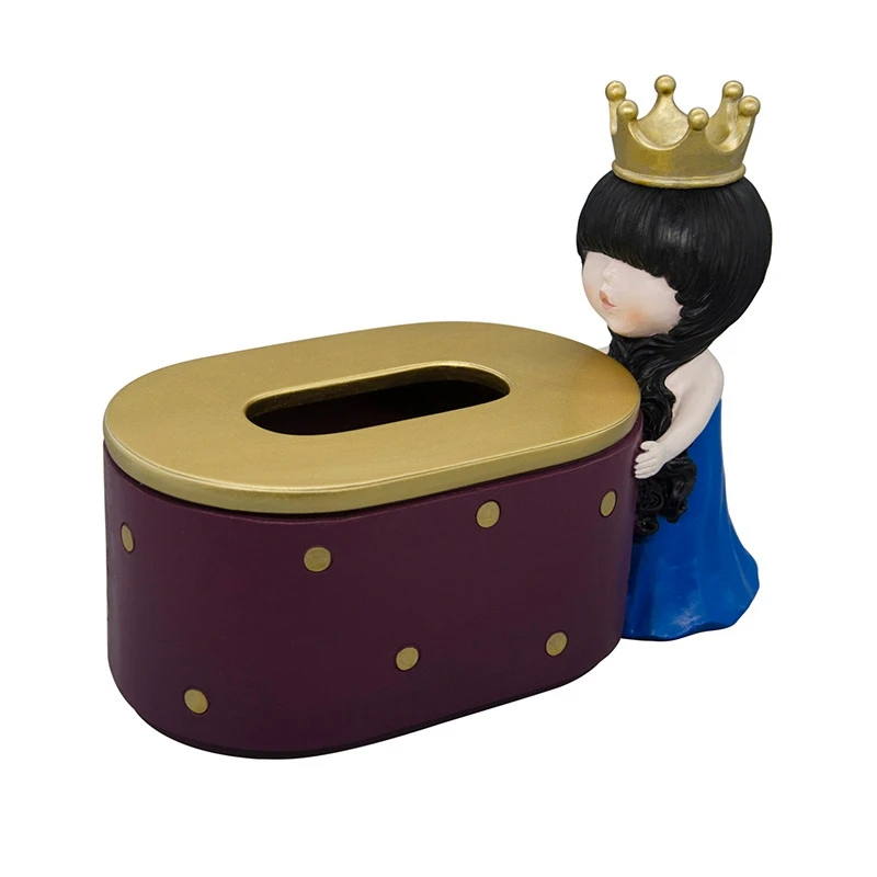 

Resin Crown Girl Sculpture Tissue Box Paper Storage Figurines Nordic Napkin Organizer for Home Living Room Decor - Red