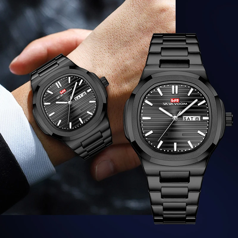 Marca superior relógio masculino luz de luxo na moda calendário negócios à prova dwaterproof água tira aço ouro masculino moda relógio quartzo relógios pulso