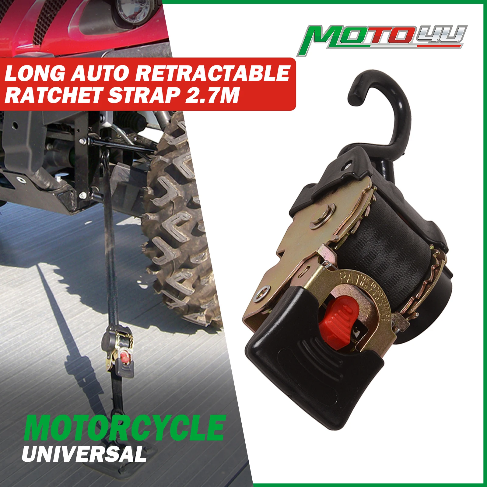 

1PC Auto Retractable Ratchet Strap 5cm x 30cm Tie Down Cargo Lashing Double S Hook Motorcycle off-road vehicle ship Kart Trailer