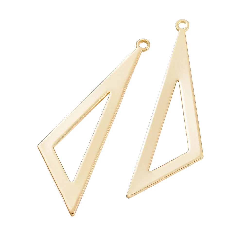1box 30pcs Brass Pendants Long-Lasting  Triangle   40.5x11x1mm Hole: 1.4mm