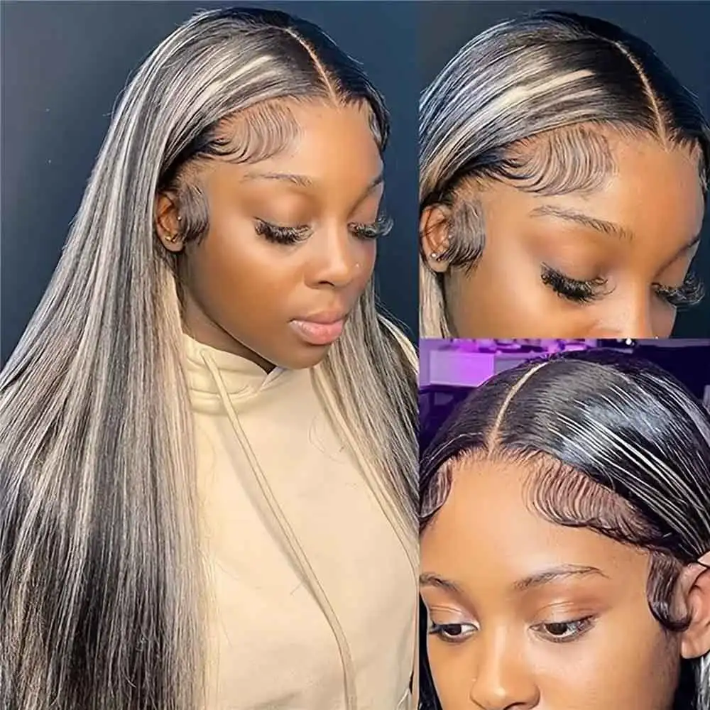 Ombre Blonde Highlight Wig Human Hair 250% Brazilian Glueless Straight Body Wave Human Hair Wigs 13x4 13x6 HD Lace Frontal Wigs