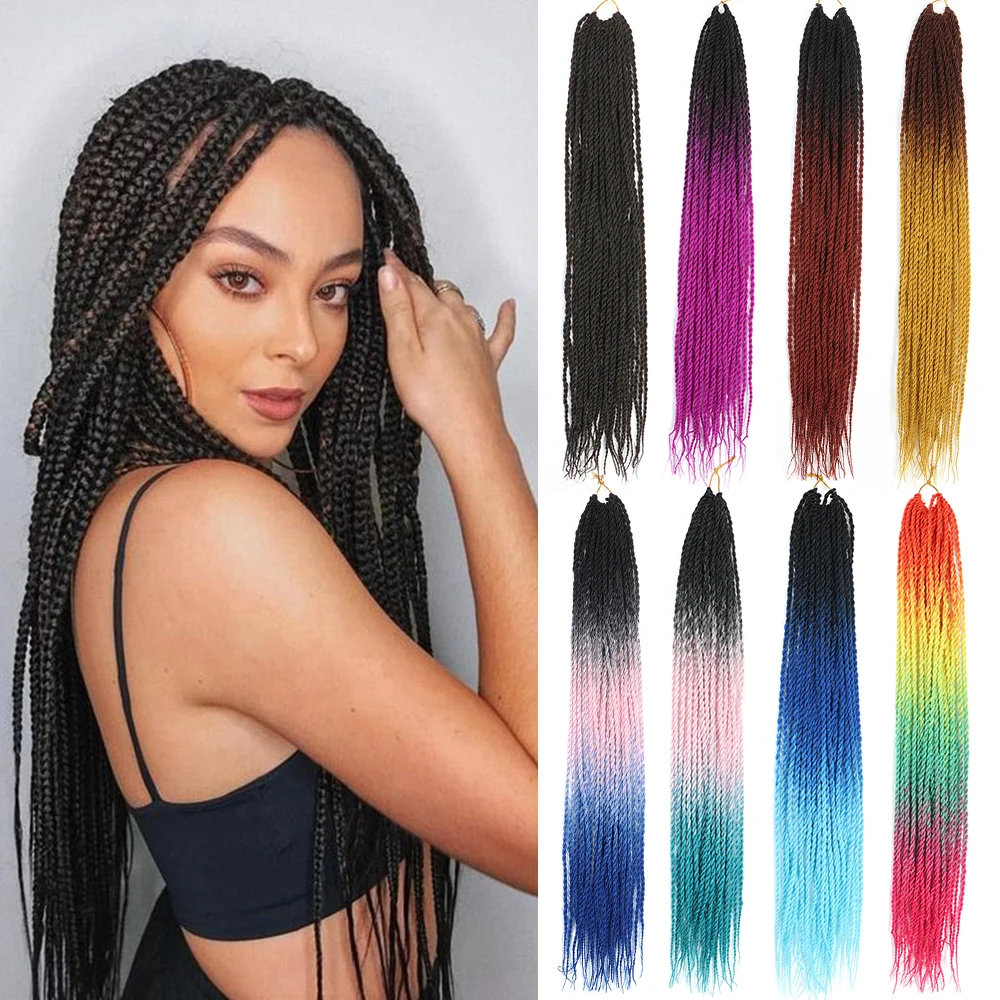 24 inci senegese Twist Crochet kepang tipis Senegal Twist untuk wanita biru Ombre sintetis mengepang rambut ekstensi untuk sehari-hari