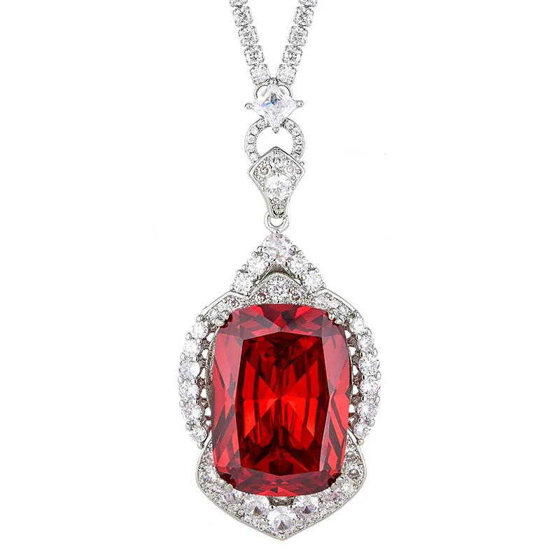 New Gold-Plated Fashion Gemstone Square Diamond Luxurious Pendant Necklace Stone 20*28