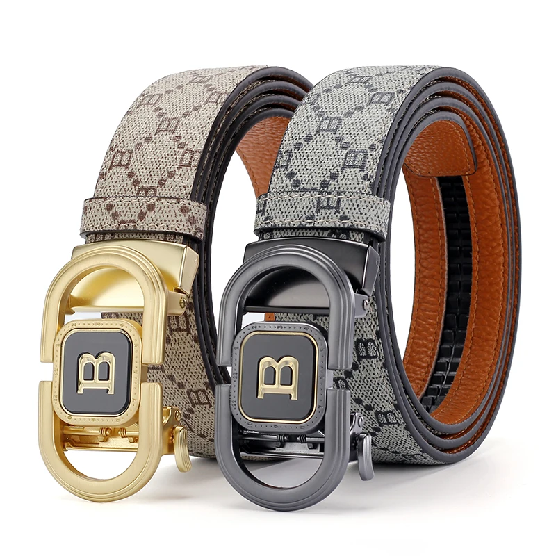 

"Premium" Men'S Genuine Leather Belt With Automatic "B" Buckle - Fashionable Business Casual Style,Adjustable length