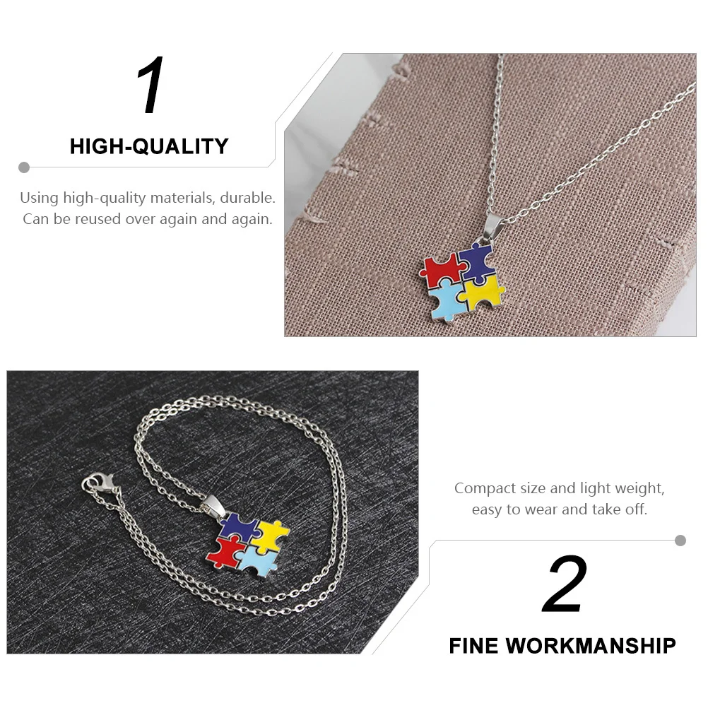 

2pcs Autism Puzzle Necklace Durable Bright Jewelry Gift For Birthday Christmas Autism Awareness Creative Party Decor Lightweight