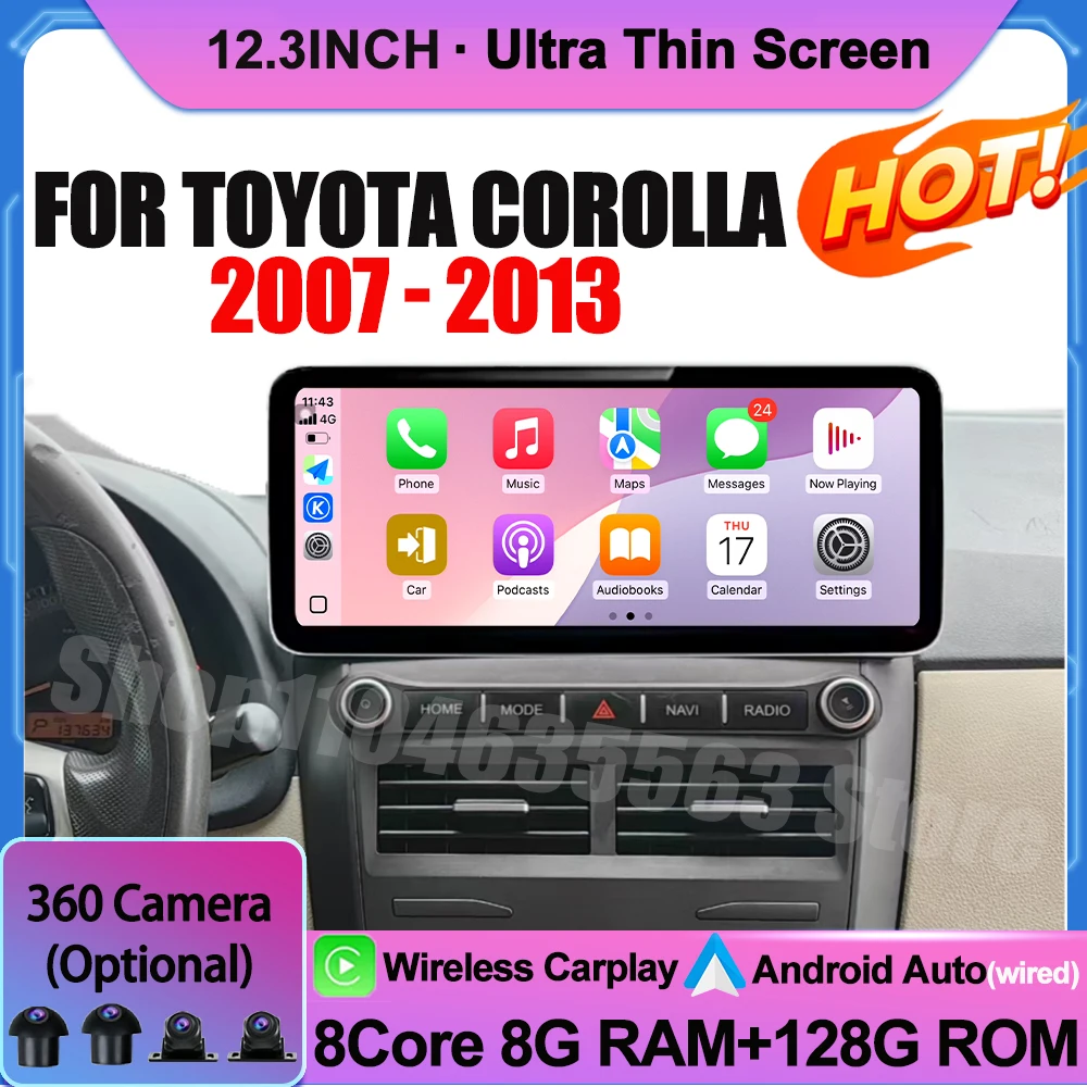 

Android 14 For Toyota Corolla 2007 2008 2009-2013 Multimedia Player Stereo Navigation GPS QLED Screen 2400*900P Head Unit Tools