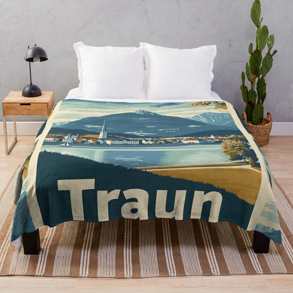 Charming Traun, Germany - Idyllic Travel Poster Design Throw Blanket Luxury Throw Hairy Large Blankets