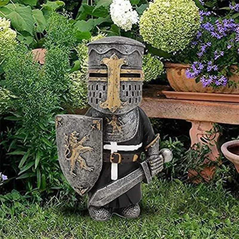 

Knight Gnomes Garden Statue Guard Cross Templar Dwarf Guard Armor Samurai Miniature European Knight Resin Garden Decoration