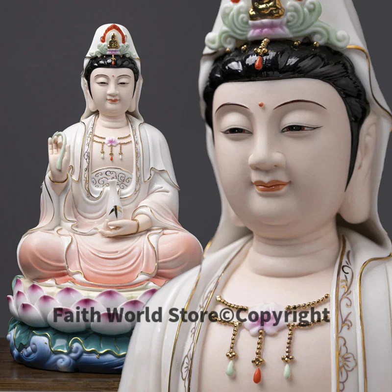 2025 grade Porcelain GUAN YIN PU SA BUDDHA Asia home Altar shop Worship efficacious Talisman family Goddess Mascot statue 30CM