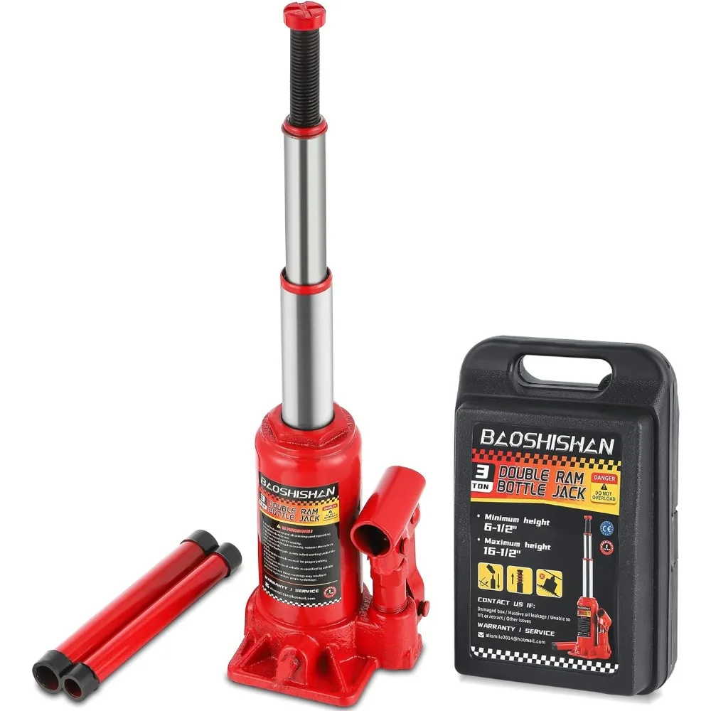 

BAOSHISHAN 3 Ton Bottle Jack Double Ram 6-1/2" to 16-1/2" Lifting Range Hydraulic Jack Car Jack Welded Bottle Portable