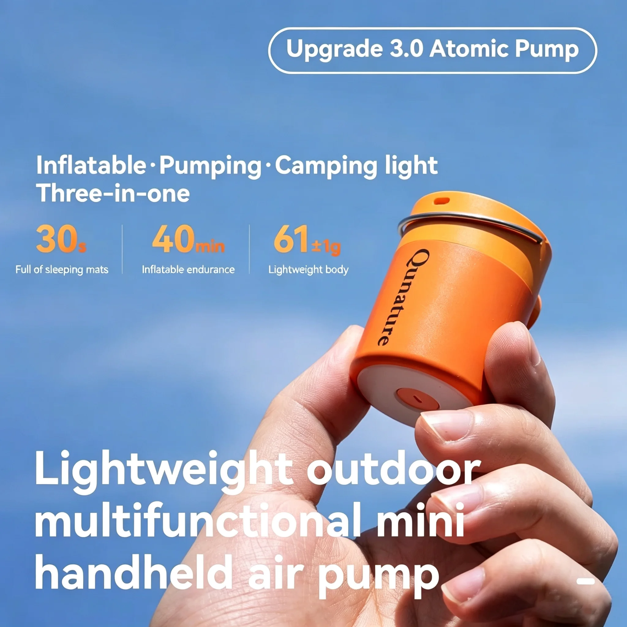 Qunature Air Pump Inflatable Lightweight Pumping Camping light Type-C charging Mini Portable Outdoor Inflator Pump