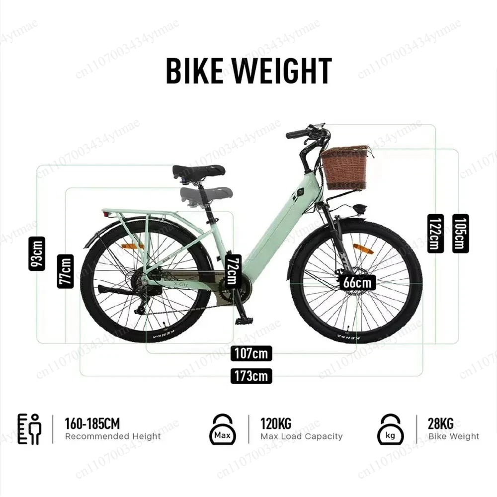 

26 Inch Adult Women Urban Electric Bike 48V 10.4Ah Removable Battery Max 25km/h 80KM Range City Commuter E-Bicycle