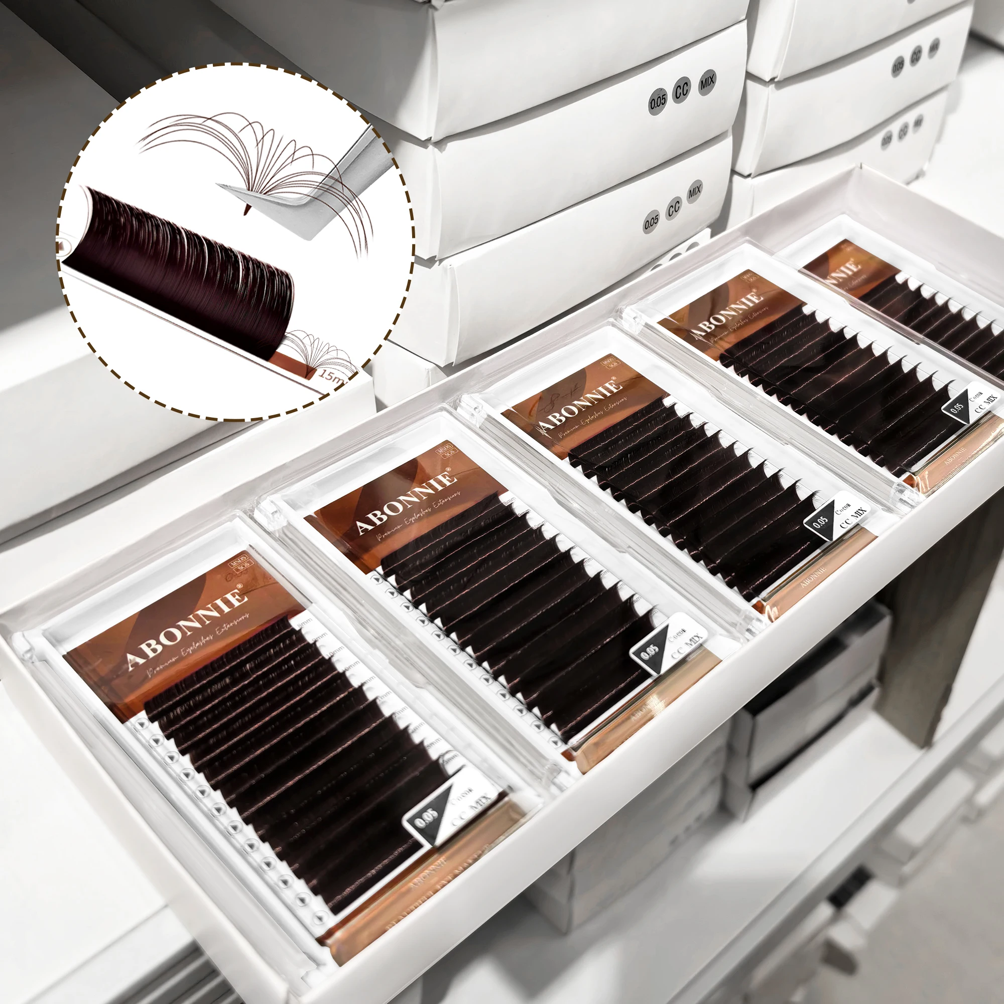 Abonnie Brown Easy Fan Wimpernverlängerungen Dunkelbraune Farbe Wimpern Auto-Fanning Schnell Blühende Wimpern-Volumenfächer