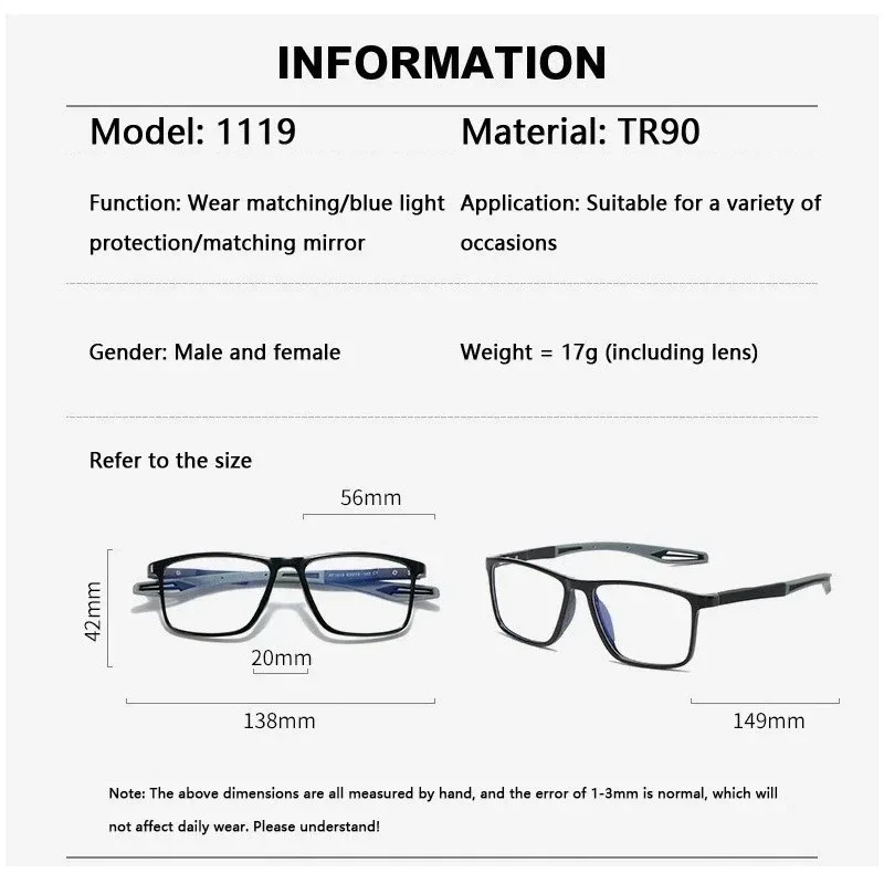 4PCS Fashion TR90 Reading Glasses Anti Blue Light Business Rectangle Frame Glasses for Men and Women Available in +100 ~ +400