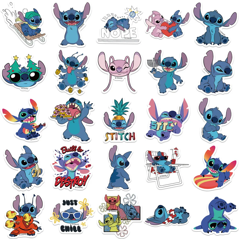 50PCS Disney Stitch Stickers Anime Decal Skateboard Laptop Motorcycle Guitar Cute Kawaii Cartoon Movie Sticker Pack Kids Toy