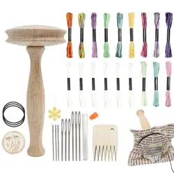 Wooden Darning Tool Kit Smooth Clothes Sock Holes Mushroom Darner DIY Handicraft Darning Thread Patch Mending Tool Set