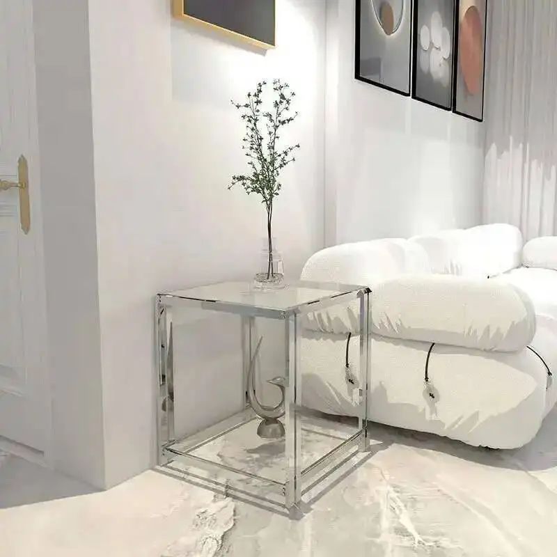 

light Square side table, glass corner table, luxury bedside table, transparent living room, simple modern small coffee table