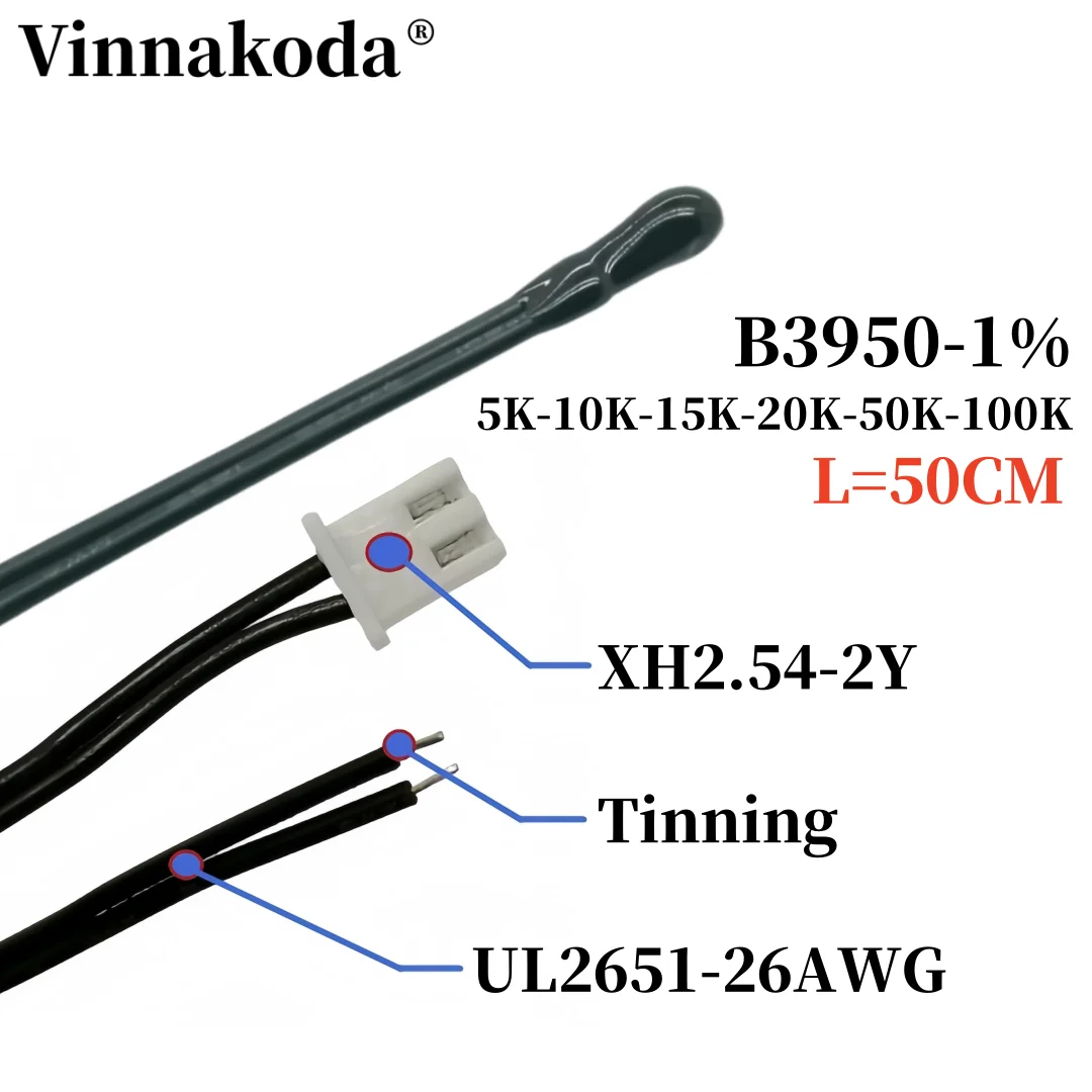 1PCS NTC Thermistor Temperature Sensor B3950 5/10/15/20/50/100K 1% Air probe air conditioning probe  50CM