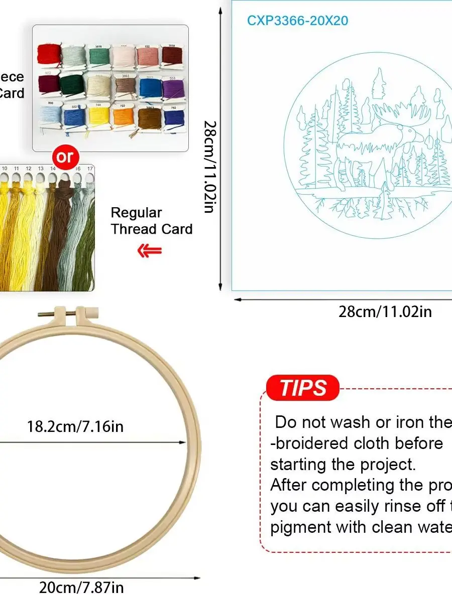 1 Stück 20X20CM/15X15CM 7,87/6,3 Zoll Baum-Stickerei-Starter-Kit DIY-Kit DIY-Stickerei-Set Handarbeits-Set für Anfänger – Detail 6