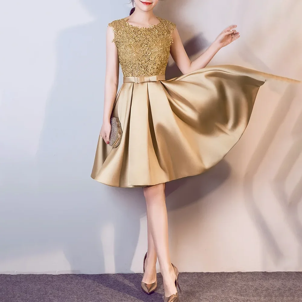 2025 Gold Short Mini Elegant Evening Dresses Backless Party Prom Gowns A-Line Knee-Length Evening Prom Dresses Customized