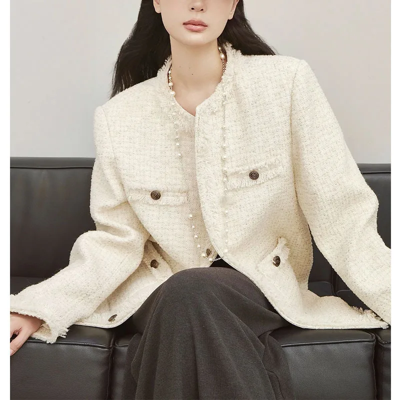 Small Fragrance French Fashion Loose Tweed Coat Female Vintage Button Casual Korea Chic Women Long Coat Autumn Winter 2023 New