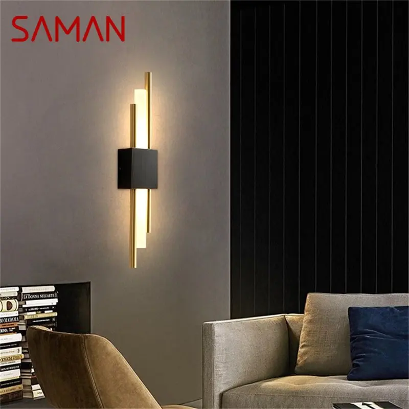 

SAMAN Nordic Brass Wall Lamp Modern Sconces Simple Design LED Light Indoor For Home Decoration