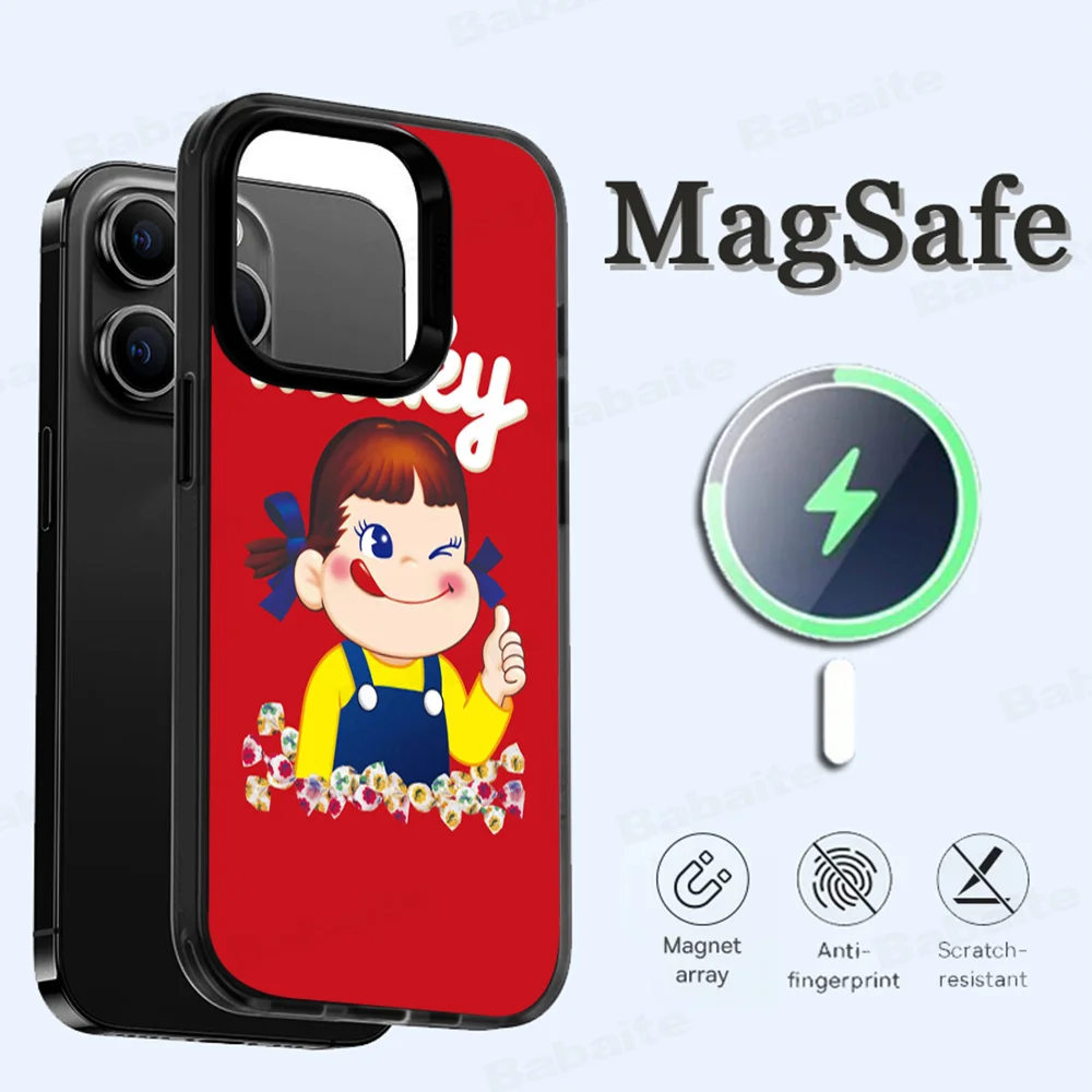 F-Fujiya M-Milky P-Peko C-chan Cartoon Phone Case Magesafe Magnetic Wireless Charge Case For IPhone 16 12 13 14 15 Pro Max Plus